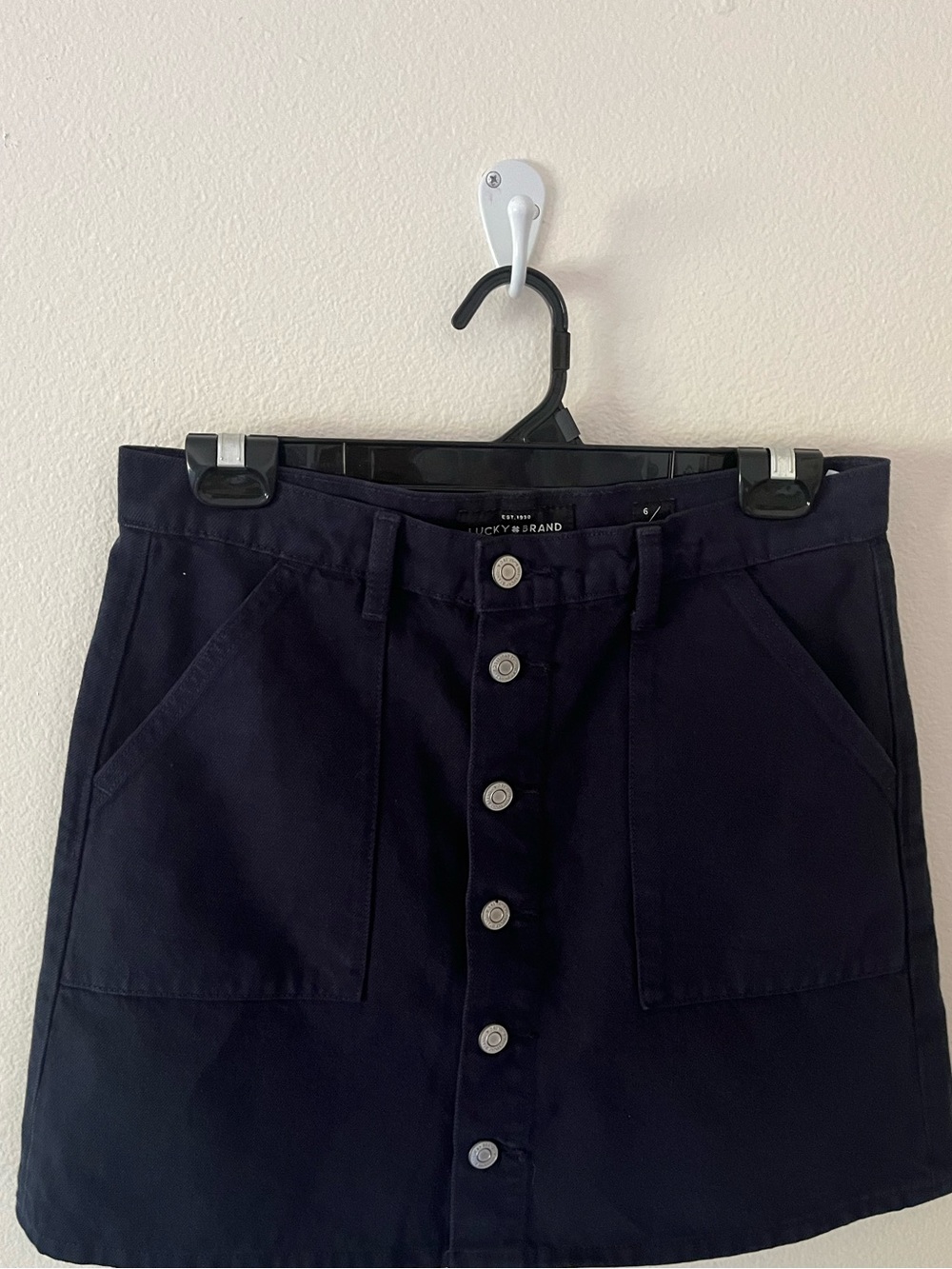 Lucky Brand Navy Blue  Button Up  With Large Pockets Skirt 100% Cotton  6